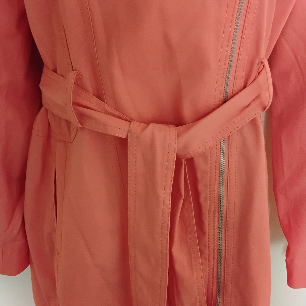 Vince Camuto Women's M Orange Zippers Lined Tie Hood Pockets Trench Coat - Picture 5 of 8